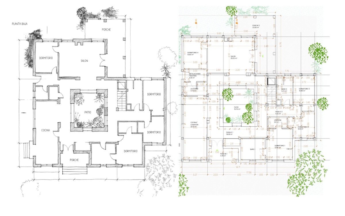 Planos arquitectónicos comparativos del estado actual y reformado